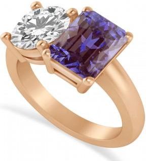 Allurez Emerald/Round Diamond & Lab Alexandrite Toi et Moi Ring 18k Rose Gold (4.50ct)