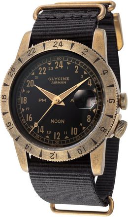 Glycine Airman Vintage Noon GMT Automatic Black Dial Mens Watch GL0379