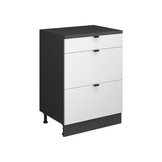 Vicco Armario De Cocina Para Techo Inclinado R-line, Ondulaci&oacute;n Blanca, 60 Cm Sin Inclinaci&oacute;n Con 3 Cajones, Vicco