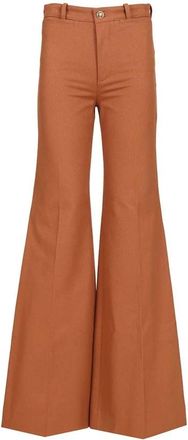 Chlo&eacute; Flared broek met hoge taille - Dames - Wijde Broeken - Oranje - M - Katoen - Broeken