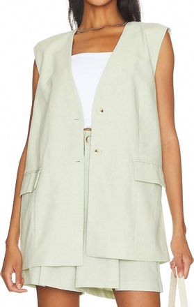 WeWoreWhat Relaxed Linen Vest In Fog Green
