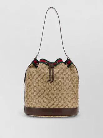 Gucci gg canvas bucket shoulder bag leather trim
