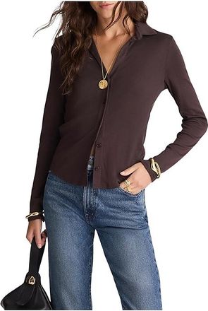 Madewell Camp Long Sleeve Top Womens Clothing Molasses : 2XS (Womens 000), Cotton/Modal