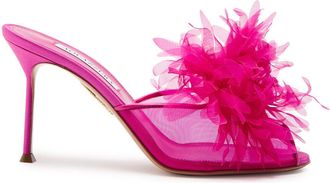 Aquazzura Aquazzura Poeme 85 Appliqu&eacute;d Mesh and Satin Peep-toe Mules - Pink - 39 (IT39 / UK6)