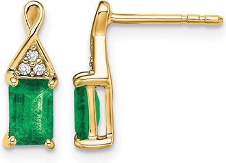 Diamond2Deal 14k Yellow Gold Emerald and Diamond Earrings