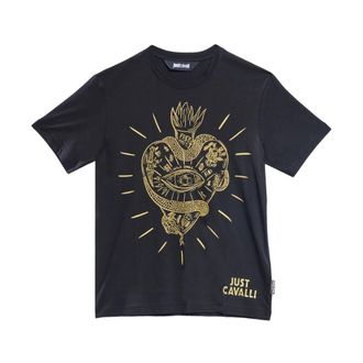 Just Cavalli Tops, Heren, Zwart, S, Katoen, Big Heart T-Shirt