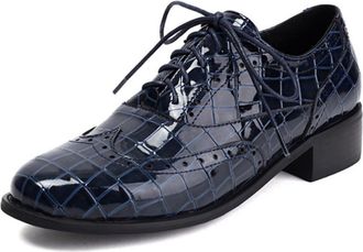 Generic Womens Wingtip Oxford Brogues Lace-Up Vintage Round Toe Low Heel Shoes for Party Dress Homecoming,Blue,5 UK