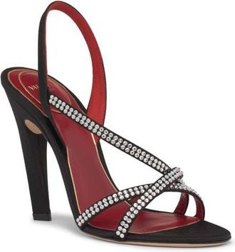 Valentino Garavani Crystal Embellished Slingback Sandal in Nero/Crystal at Nordstrom, Size 10.5Us