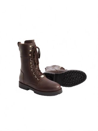 FAIRFAX & FAVOR Womens Anglesey Shearling Combat Boot In Mahogany Leather