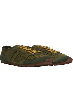 Balmain Racer 45 trainers in mesh and suede leather in Khaki at Nordstrom, Size 42