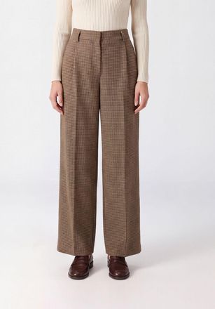 Brunello Cucinelli Pantaloni wide leg a vita alta in lana con motivo pied-de-poule