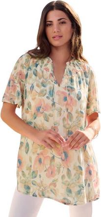 Roaman's Ruffle Sleeve Blouse in Ivory Watercolor Floral at Nordstrom, Size 22