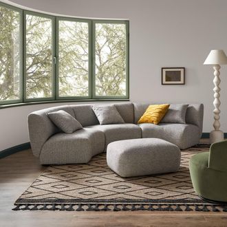 Castlery Gray Performance Fabric Armless Curve 3 Seater Sofa with Ottoman | Auburn by Castlery, Grey, Modular Lounge Furniture