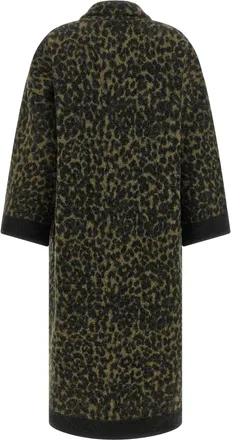 Nude Animal Print Wool Blend Coat - black