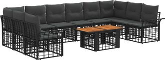 vidaXL Conjunto De Sof&aacute;s De Jard&iacute;n 11 Uds. Negro Y Gris Oscuro Vidaxl