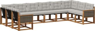 vidaXL Conjunto De Sof&aacute;s De Exterior 10 Uds. Natural Y Gris Claro Vidaxl