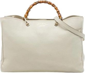 Gucci Pre-owned Vintage Bamboo Satchel - Dames - Vintage Shopper - Wit - ONE Size - Leer - Vintage