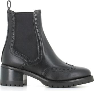 Santoni Zwarte Brogue Chelsea Platte Schoenen - Dames - Laarzen met Hak - Zwart - 38 1/2 EU - Leer - Schoenen