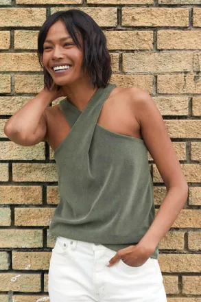Outerknown Rewind Cross Tank Top In Olive Night