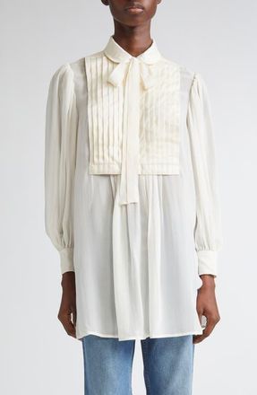 Ulla Johnson Adelaide Bib Pleat Silk Tunic Top in Pearl at Nordstrom, Size 14