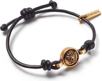Versace Mens Leather Slide Bracelet in Black-Gold at Nordstrom