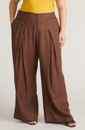 Universal Standard Marley Pleated Linen Blend Wide Leg Pants in Brown Peppercorn at Nordstrom, Size Xs