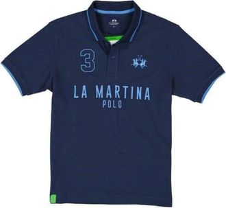 La Martina Polo shirt van katoen met geborduurd logo - Heren - Polos - Blauw - M - Katoen - Tops