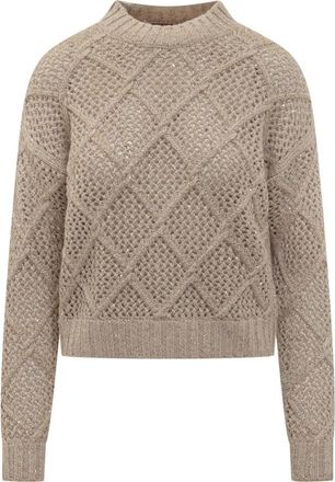 Max Mara Ellade Sweater - Dames - Ronde hals truien - Beige - M - Wol - Truien & Vesten