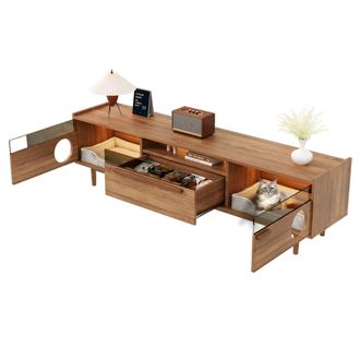 STILVORA Mueble Tv Con 2 Puertas, 1 Caj&oacute;n Y Led, Espacio Para Gato, Estilo Vintage Para Sal&oacute;n, En Mdf, 180 &times; 40 &times; 50 Cm, Nogal