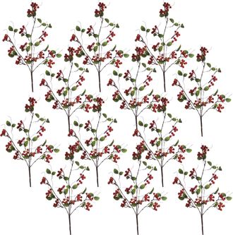 Melrose International Boxwood Berry Twig Spray (Set of 12) - Red, Brown