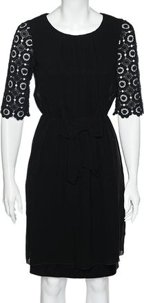 Moschino Cheap And Chic Black Chiffon & Lace Sleeve Midi Dress