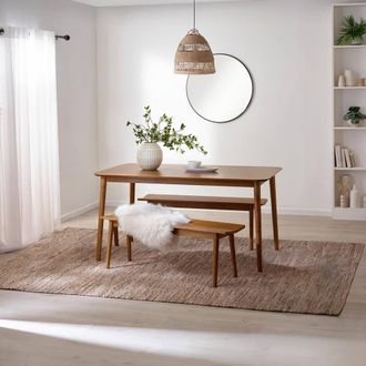 Furniturebox Lynton Large Wooden Dining Table & 2 Benches in Walnut