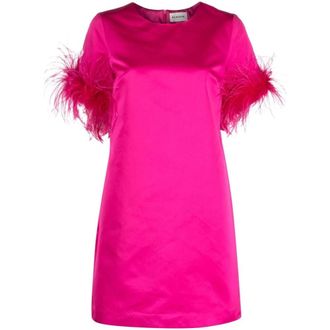 P.A.R.O.S.H. Short Dresses, female, Pink, Size: XS Feather-Trim Satin Dress