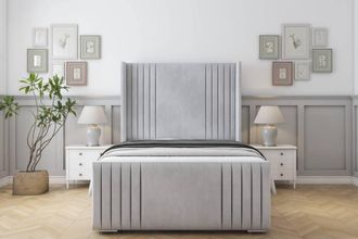 Sloomy Camden Naples Frame-Mattress-50 Upholstered Wingback Headboard in Silver | Size: Super King