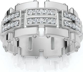 Pompeii3 3/4Ct Mens Round Cut Diamond 10MM Wide Ring Wedding Band 10k Gold Lab Grown