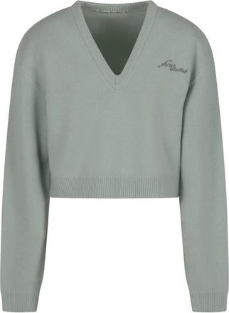 Acne Studios Gebreide trui met V-hals - Dames - V-hals truien - Groen - XS - Wol - Truien & Vesten