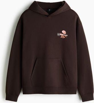 H&M Relaxed Fit Printed Hoodie in Dark Brown/verdant Blooms at Nordstrom, Size Xx-Large