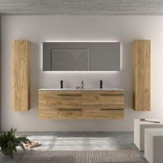 Cygnus Bath Mueble De Ba&ntilde;o Yara 160cm Roble Lavabo Vilna Solid Surface