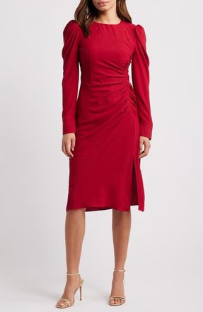 Julia Jordan Side Ruched Long Sleeve Midi Dress in Red at Nordstrom Rack, Size 14
