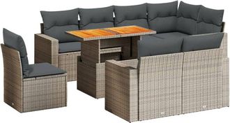 vidaXL Set De Muebles De Jard&iacute;n 9 Pzas Y Cojines Rat&aacute;n Sint&eacute;tico Gris Vidaxl