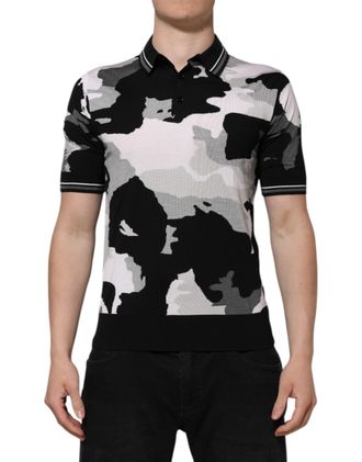 Dolce & Gabbana Mens Camouflage Silk-Blend Polo Multicolor Nylon