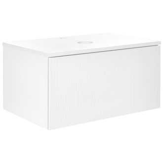 Beliani Beliani - Mueble De Ba&ntilde;o Flotante Frente Acanalado 1 Caj&oacute;n 80 X 52 Cm Blanco Alzira