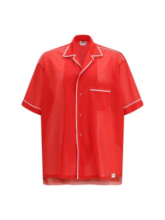 Moschino Mens Shirt Technical Mesh With Reversed 22 Print Patterned Red Polyester