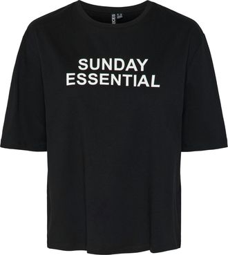 Pieces Kurzarmshirt PIECES PCFIBBI SS O-NECK TEE MM JRS, Damen, Gr. XS, schwarz print:hellwei&szlig;, Jersey, Obermaterial: 100% Baumwolle, bedruckt, Rundhals, Shi