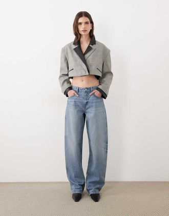 Asos blazer squadrato con dettaglio a doppio colletto in pelle sintetica a quadri-Multicolore