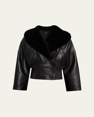 Willy Chavarria Mens Faux-Fur Hood Leather Moto Jacket