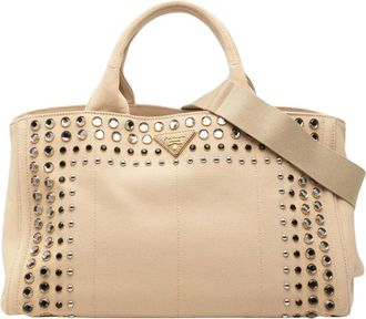 Prada Pre-owned Studded Canvas Tote Bag - Dames - Vintage Shopper - Beige - ONE Size - Vintage