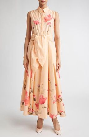 Giambattista Valli Poppy Print Tie Waist Cotton Poplin Shirtdress in Poppies Popeline Print at Nordstrom, Size 4 Us