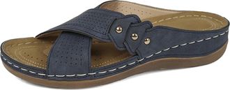 Generic Womens Mules with Footbed Orthopaedic Shoes Womens Flat Slippers Slides Peep Toe Slippers Faux Leather Slippers Non-Slip Summer Shoes Summer Comfortab