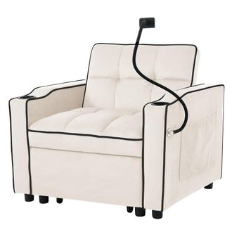 Urban Meuble Sill&oacute;n reclinable manual convertible 3 en 1 en terciopelo beige